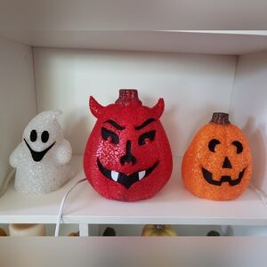 Halloween Melted Plastic Popcorn Light Up Pumpkin, Jack Ol Lantern, Devil